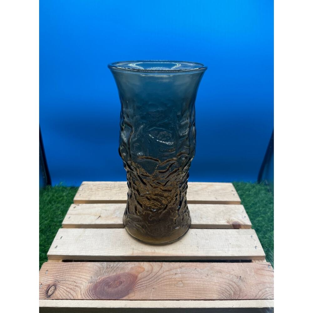 Vintage Imperial Glass Smoked Gray Bark Textured Vase - Mid Century Modern